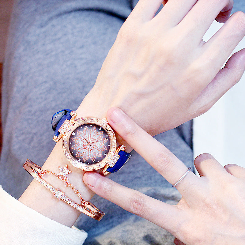 AURÉLIA Luxury Watch & Bracelet Set (Floral Diamond Edition)