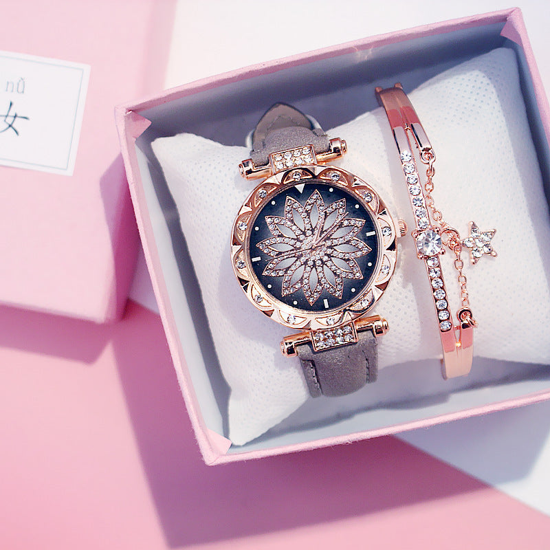 AURÉLIA Luxury Watch & Bracelet Set (Floral Diamond Edition)