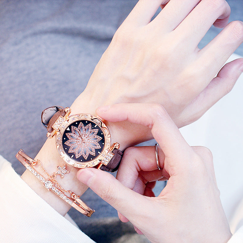 AURÉLIA Luxury Watch & Bracelet Set (Floral Diamond Edition)