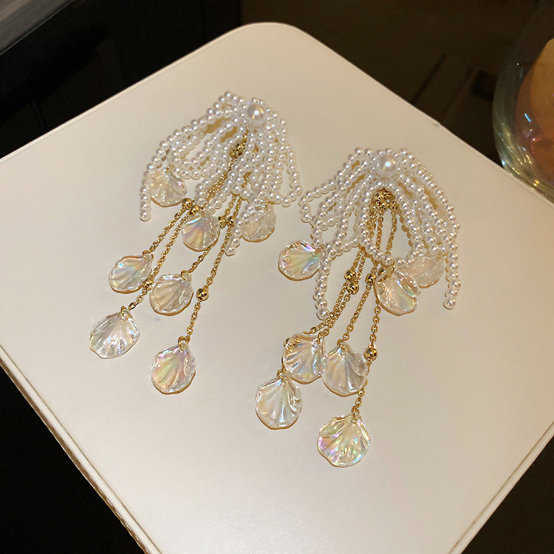 Pearl Bow Tassel Earrings