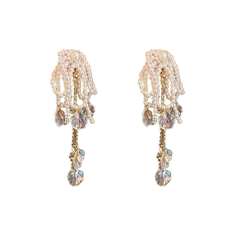 Pearl Bow Tassel Earrings