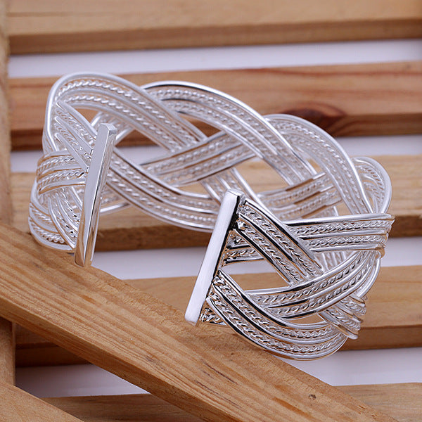 Elegant Interwoven Silver-Plated Cuff Bracelet