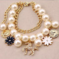 Vintage Pearl Charm Chain Bracelet