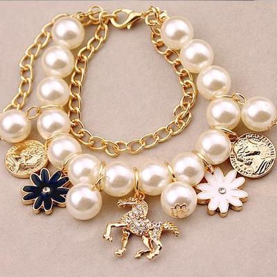 Vintage Pearl Charm Chain Bracelet