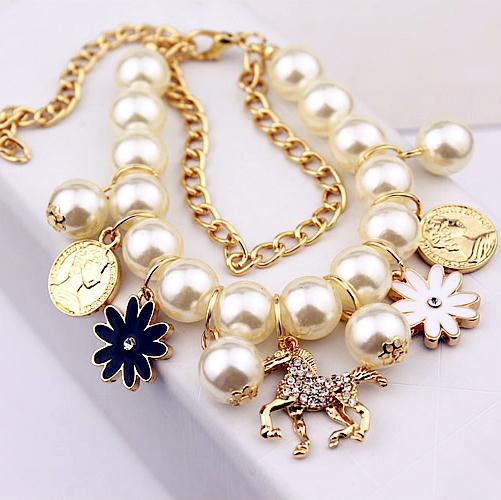 Vintage Pearl Charm Chain Bracelet