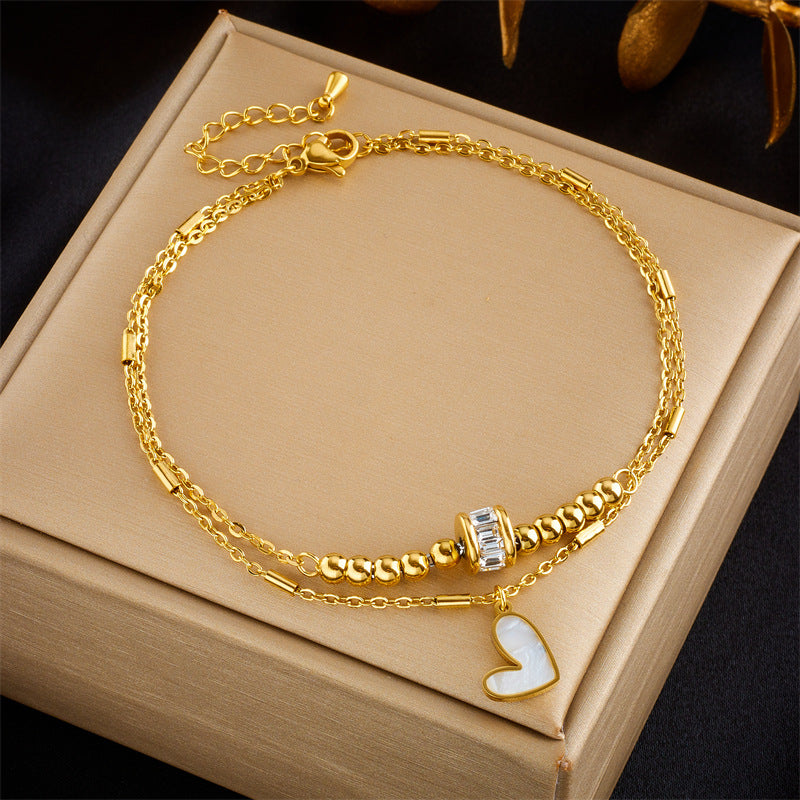 Gold Heart Charm Layered Anklet
