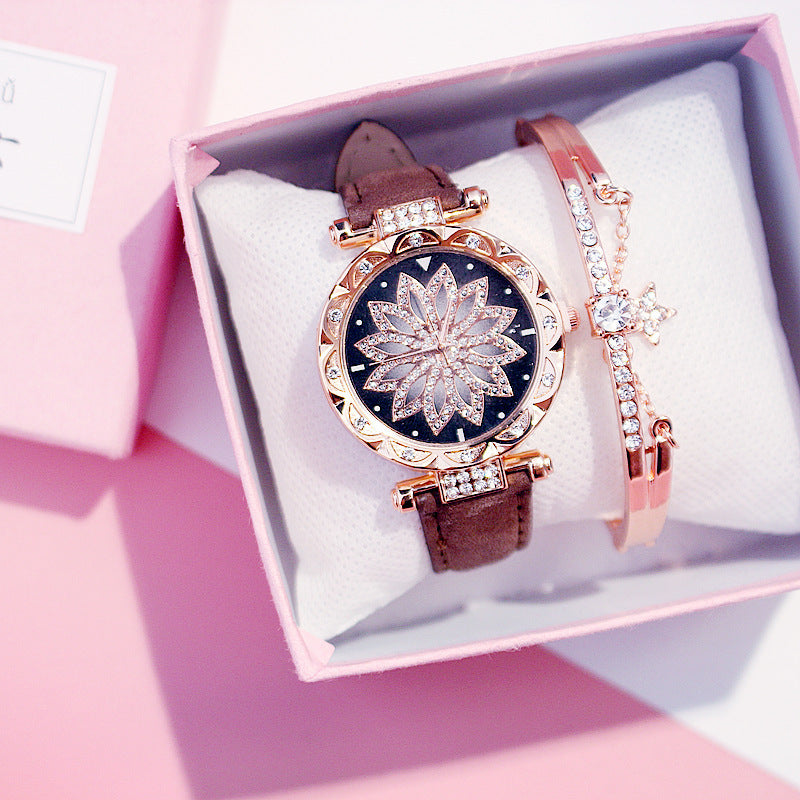 AURÉLIA Luxury Watch & Bracelet Set (Floral Diamond Edition)