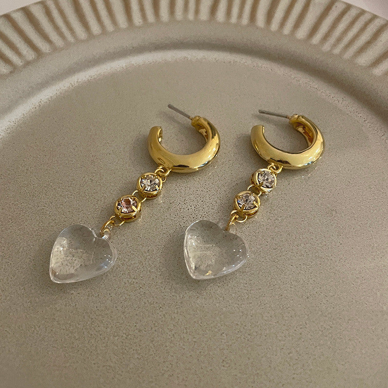Premium Korean Style Gold Heart Drop Earrings