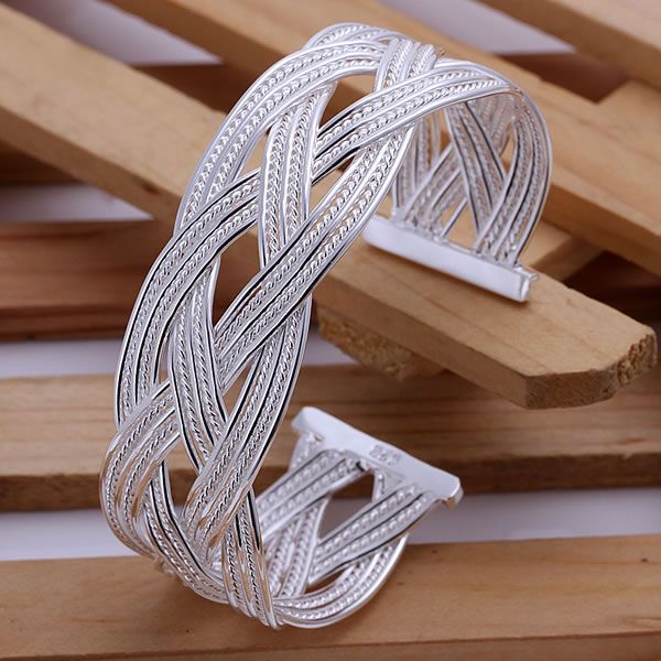 Elegant Interwoven Silver-Plated Cuff Bracelet