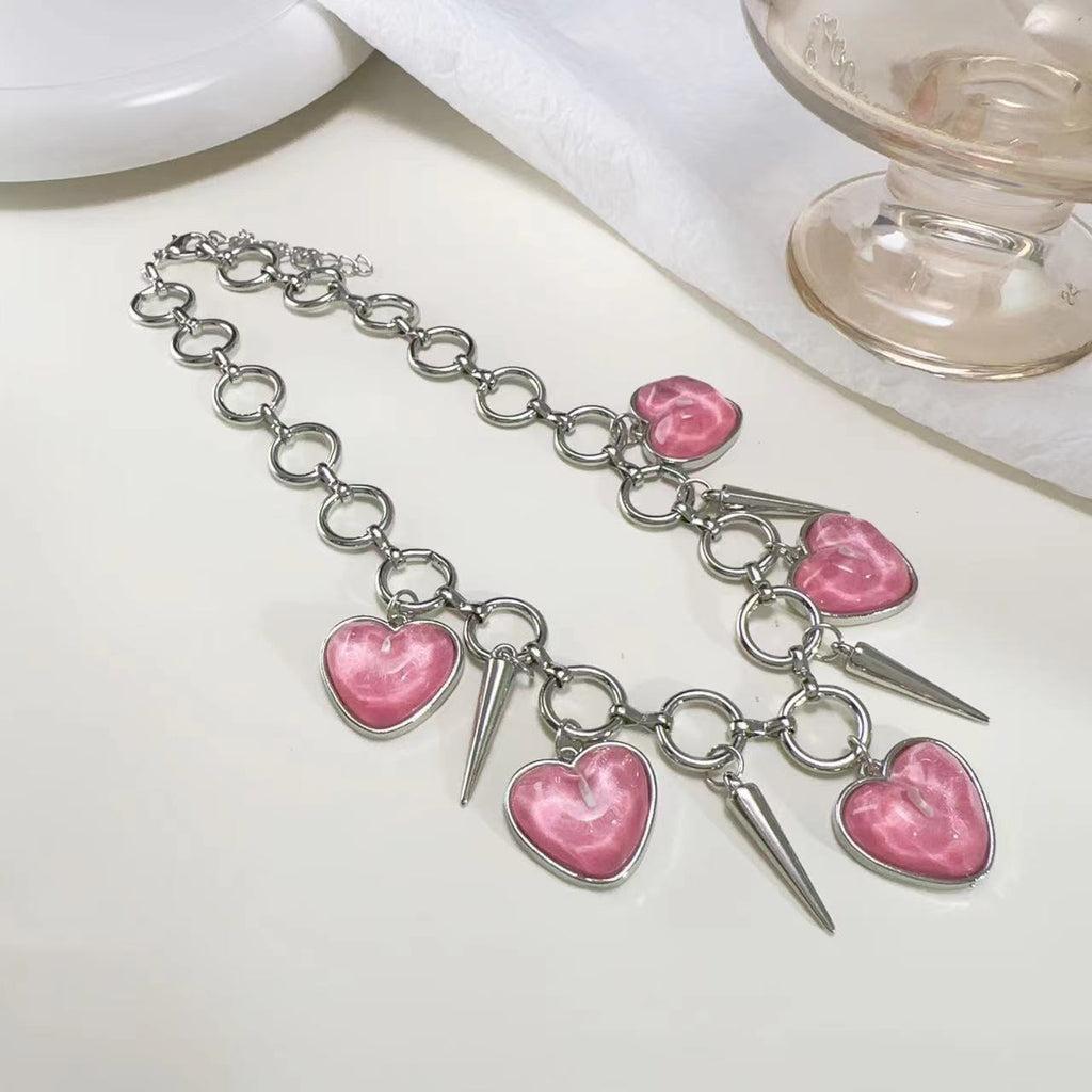 Pink Heart Charm Chain Necklace