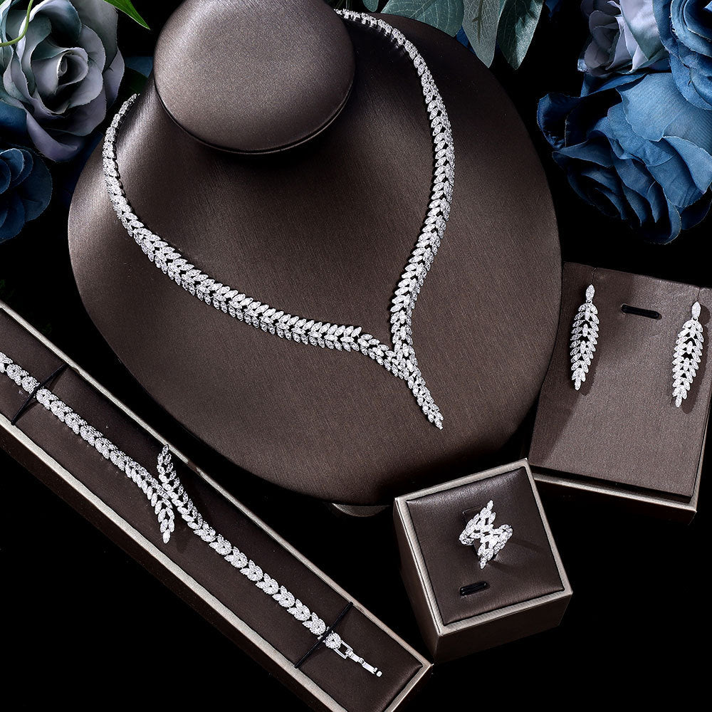 Luxury Diamond-Style Floral Bridal Jewelry Set
