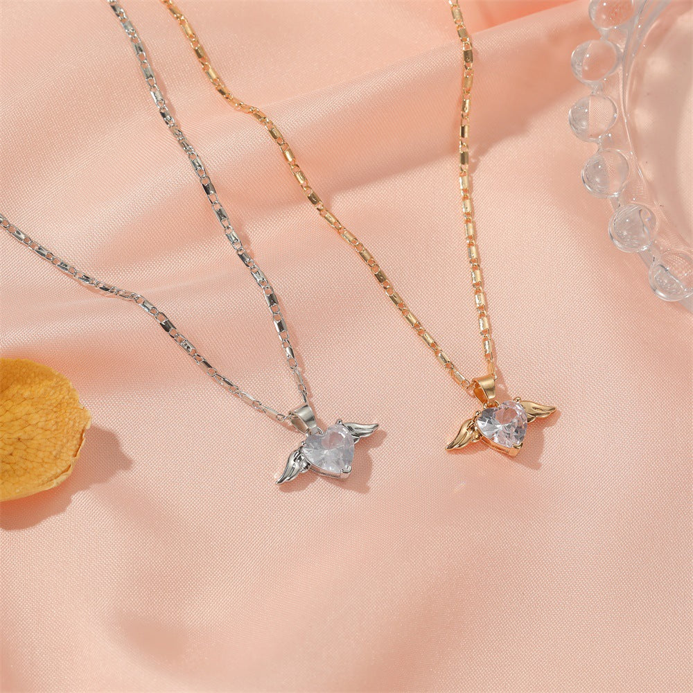 Angel Wing Heart Crystal Necklace