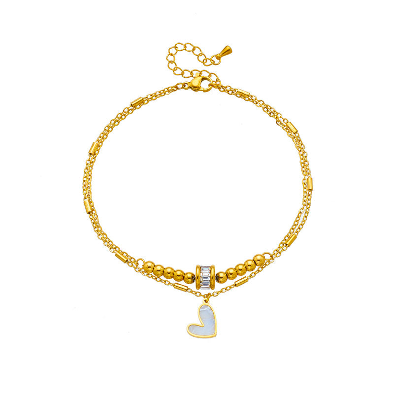 Gold Heart Charm Layered Anklet