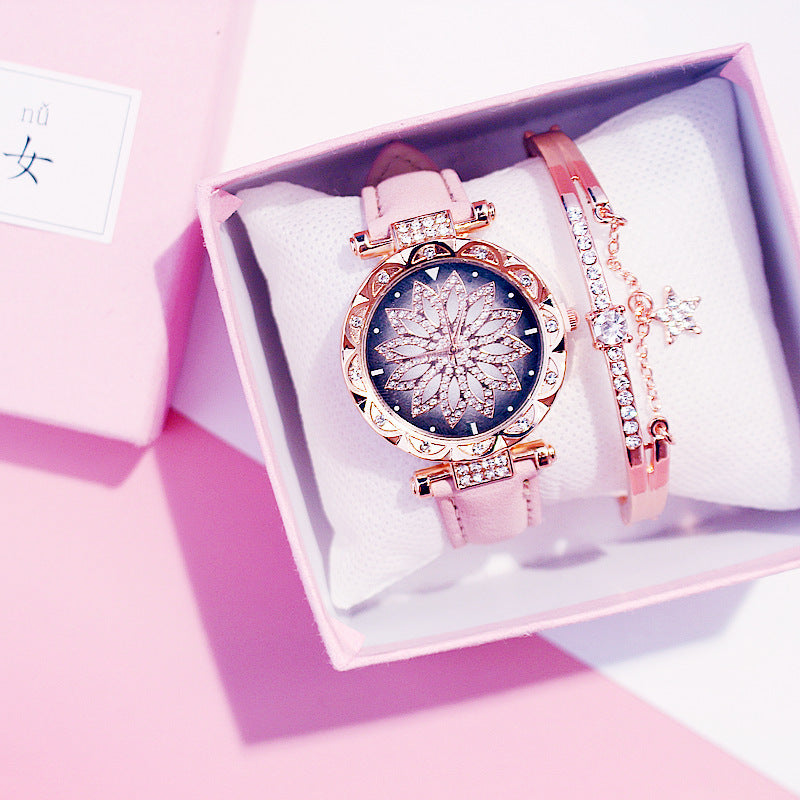 AURÉLIA Luxury Watch & Bracelet Set (Floral Diamond Edition)