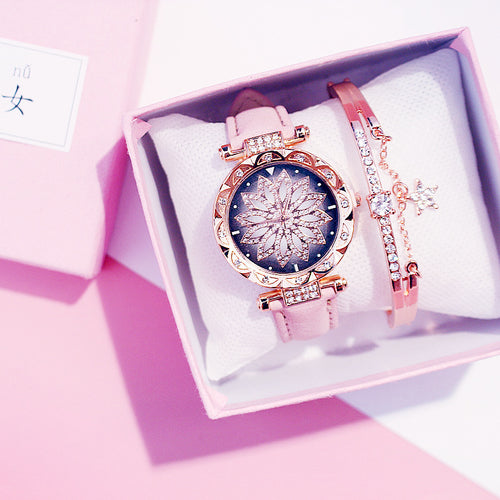 AURÉLIA Luxury Watch & Bracelet Set (Floral Diamond Edition)