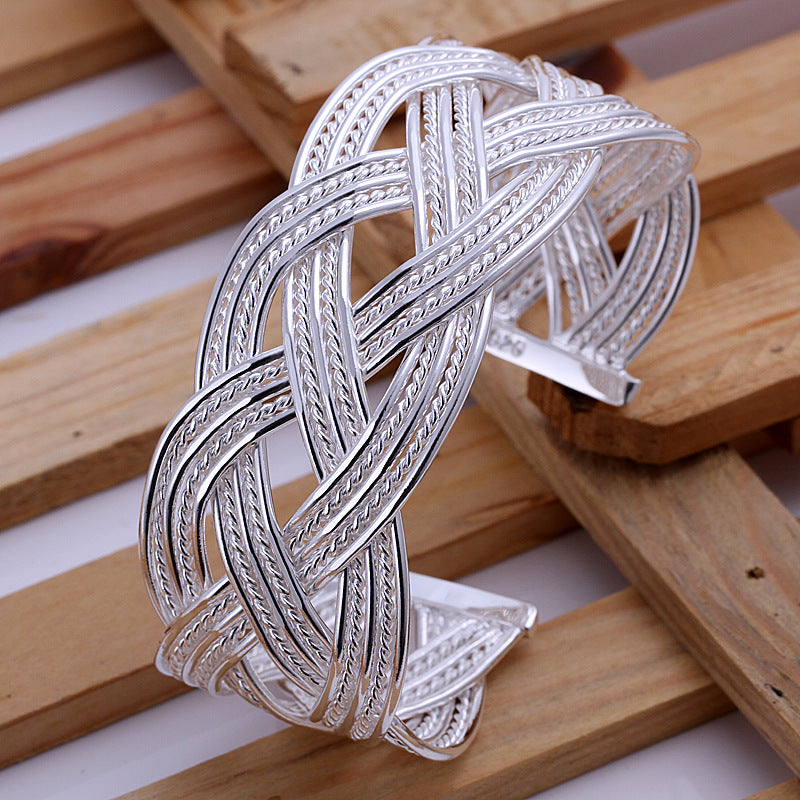 Elegant Interwoven Silver-Plated Cuff Bracelet