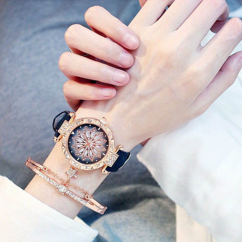 AURÉLIA Luxury Watch & Bracelet Set (Floral Diamond Edition)