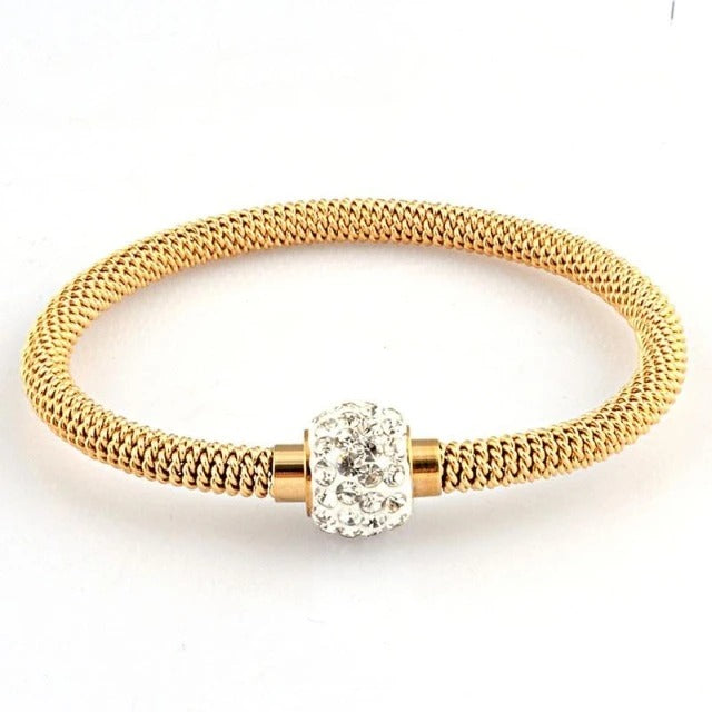 Luxury Gold Mesh Diamond Charm Bracelet