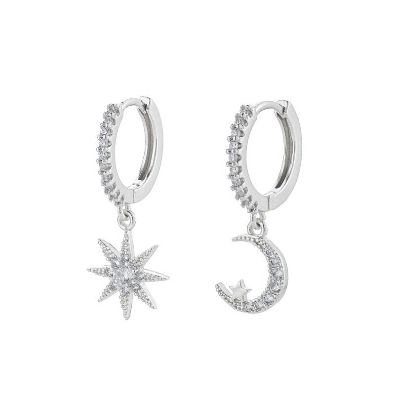 Moon & Star Crystal Hoop Earrings – Shine Like the Night Sky