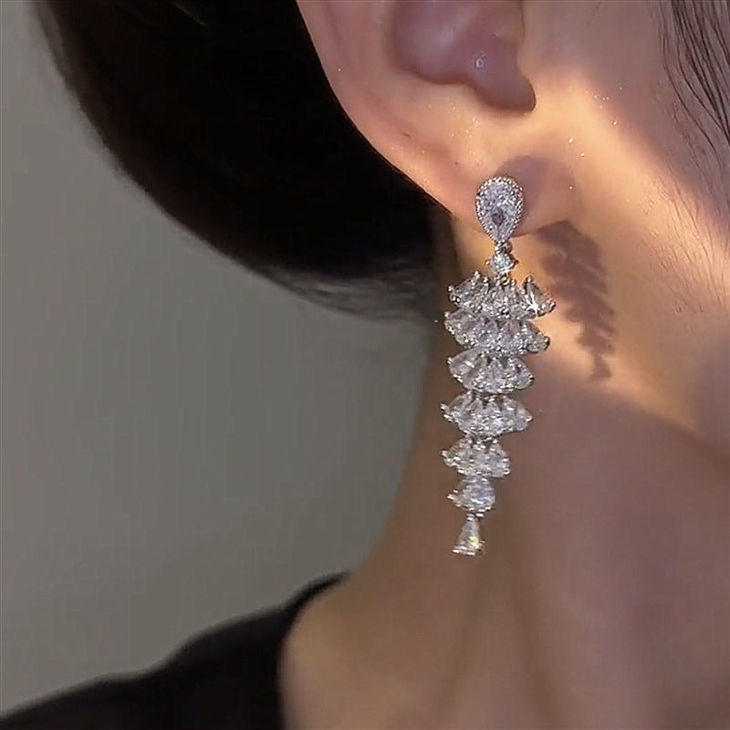 Silver Pagoda Crystal Drop Earrings
