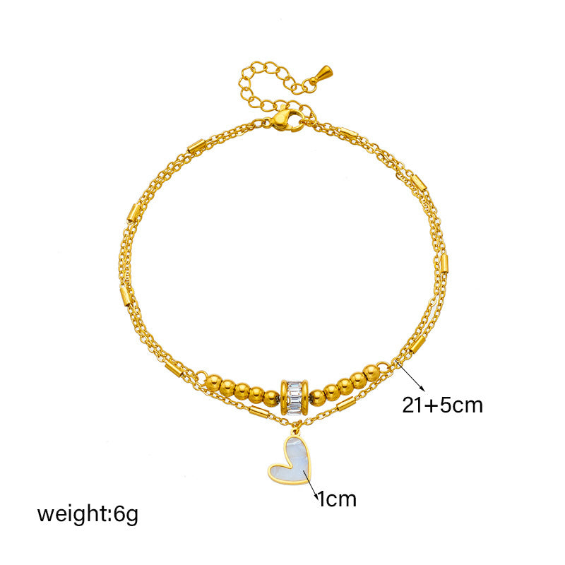 Gold Heart Charm Layered Anklet