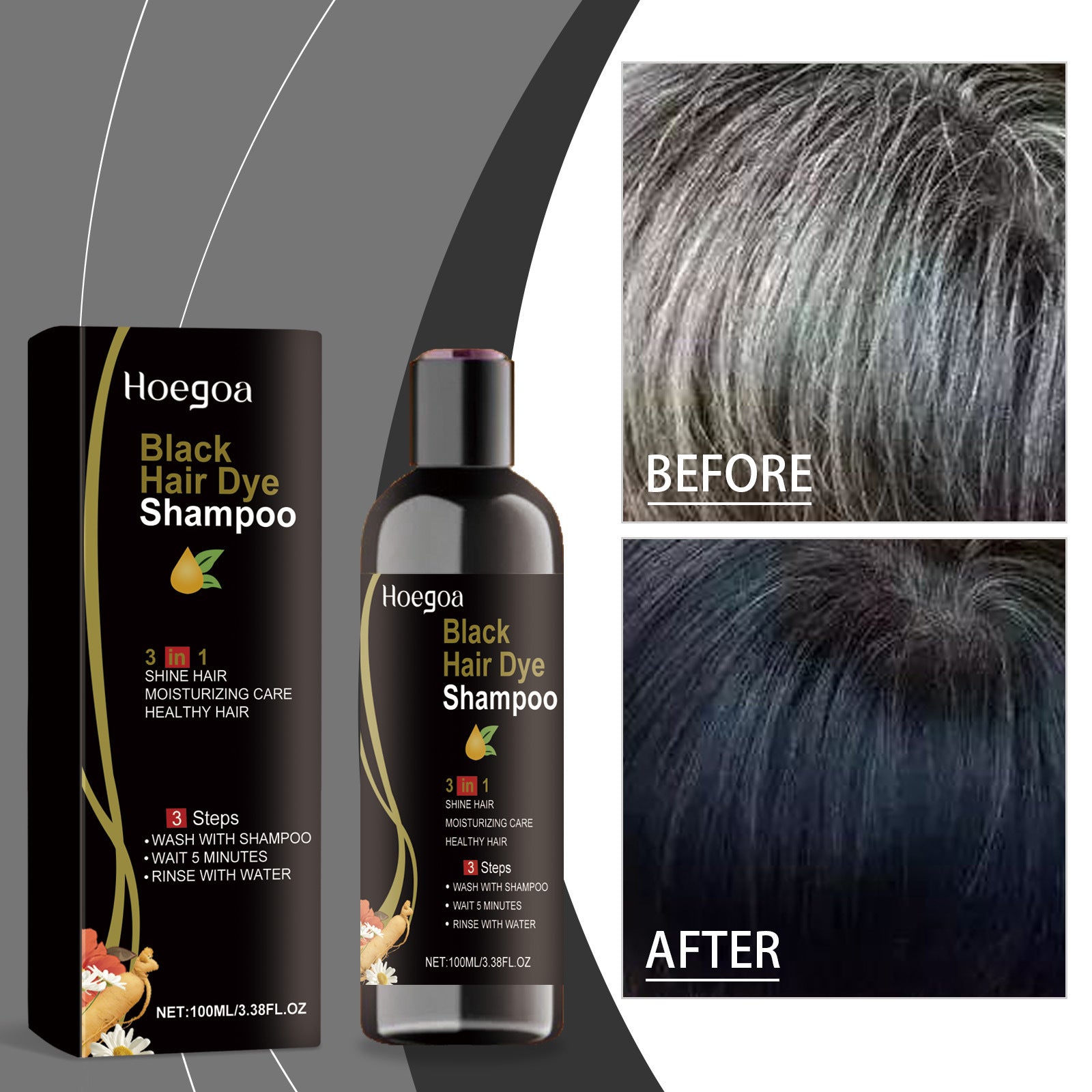 HOEGOA- Herbal Black Hair Dye Shampoo