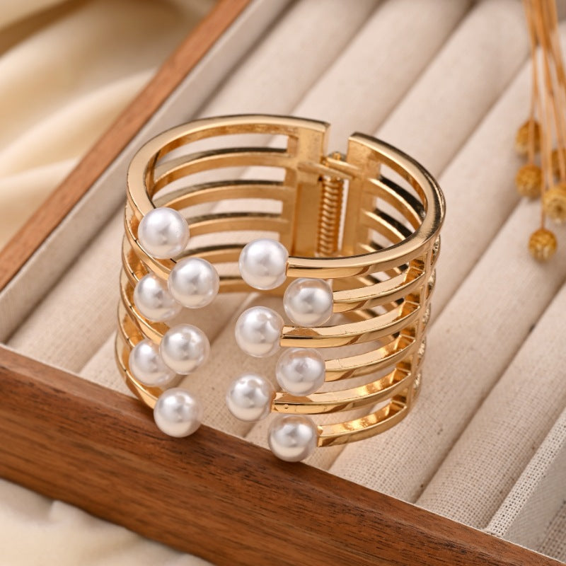 Luxury Gold Pearl Statement Cuff Bracelet