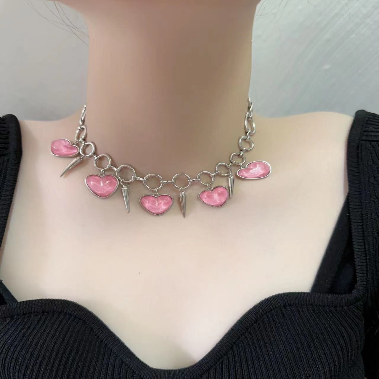 Pink Heart Charm Chain Necklace