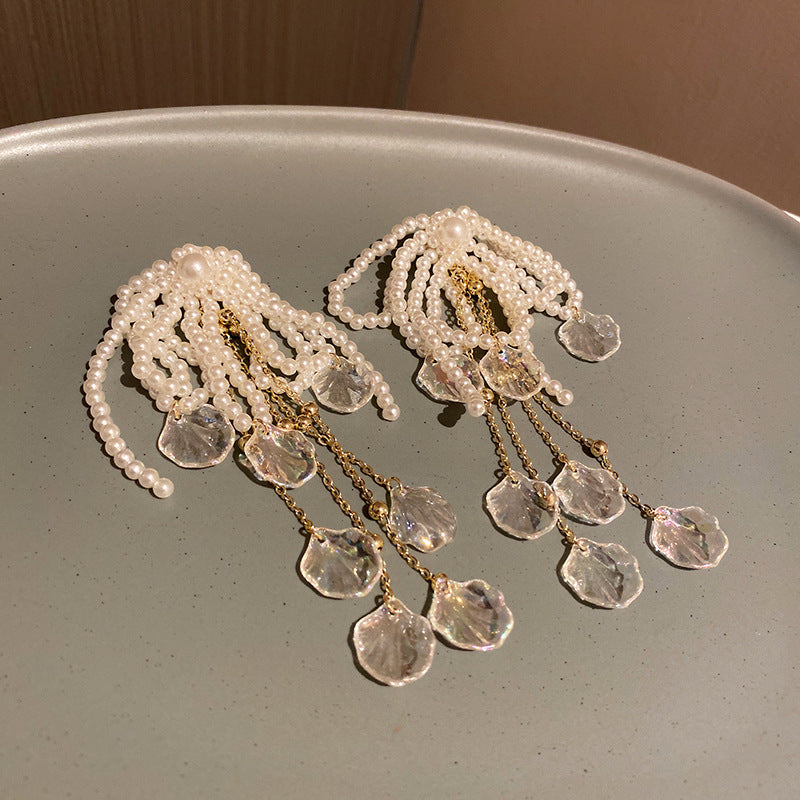 Pearl Bow Tassel Earrings