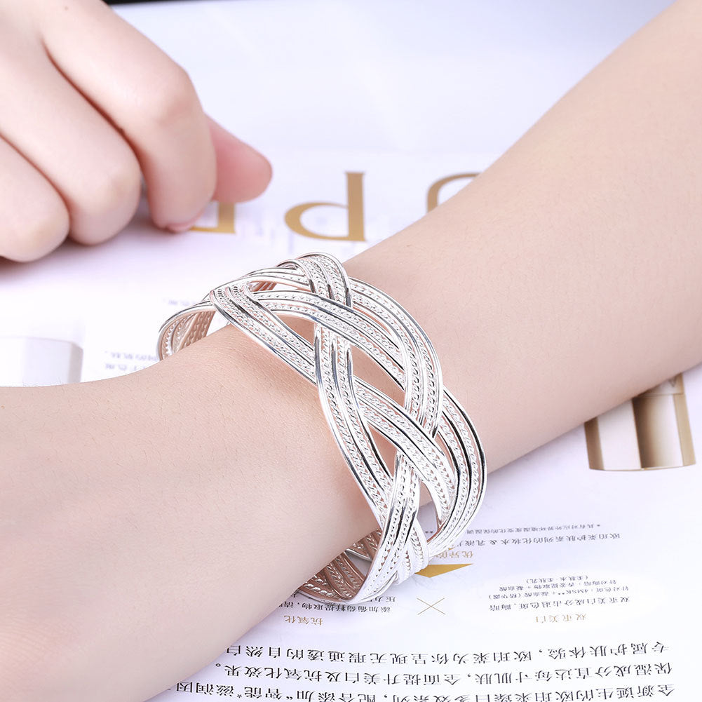 Elegant Interwoven Silver-Plated Cuff Bracelet