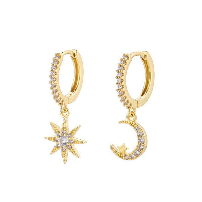 Moon & Star Crystal Hoop Earrings – Shine Like the Night Sky