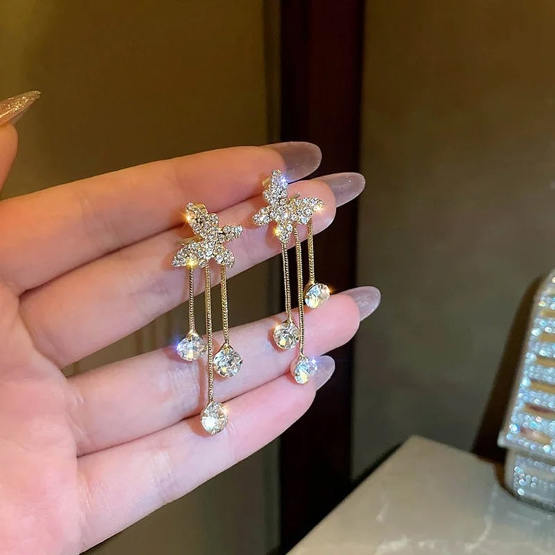 Butterfly Crystal Tassel Earrings