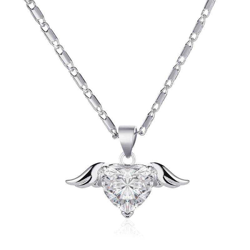 Angel Wing Heart Crystal Necklace