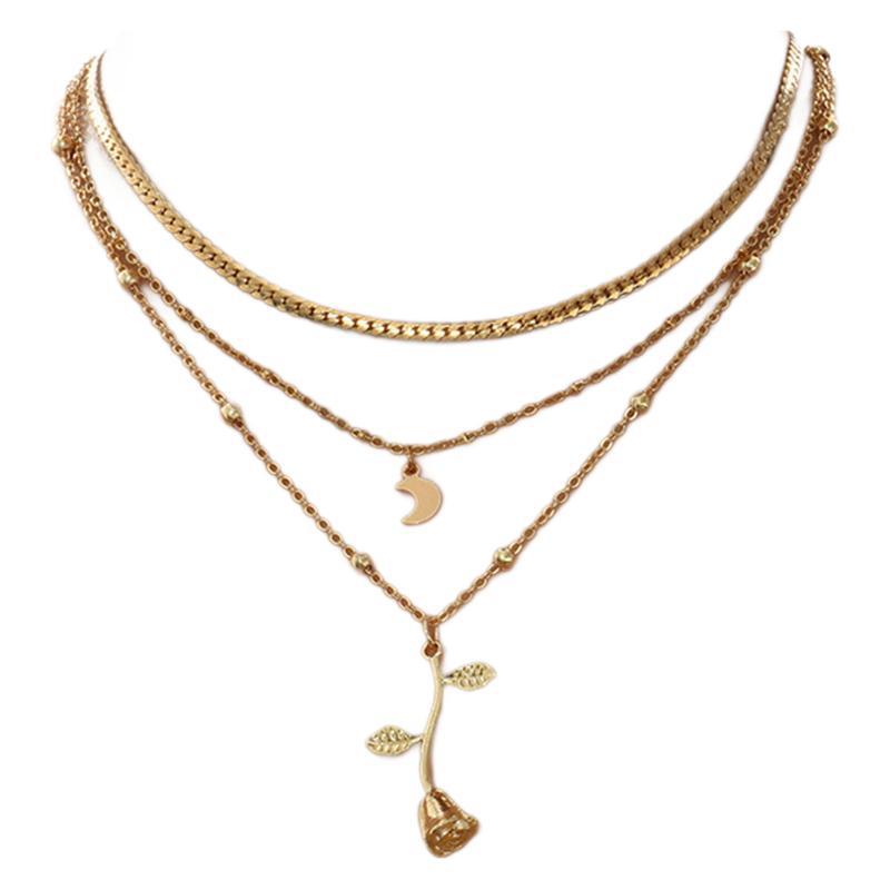 Golden Layered Floral Charm Necklace