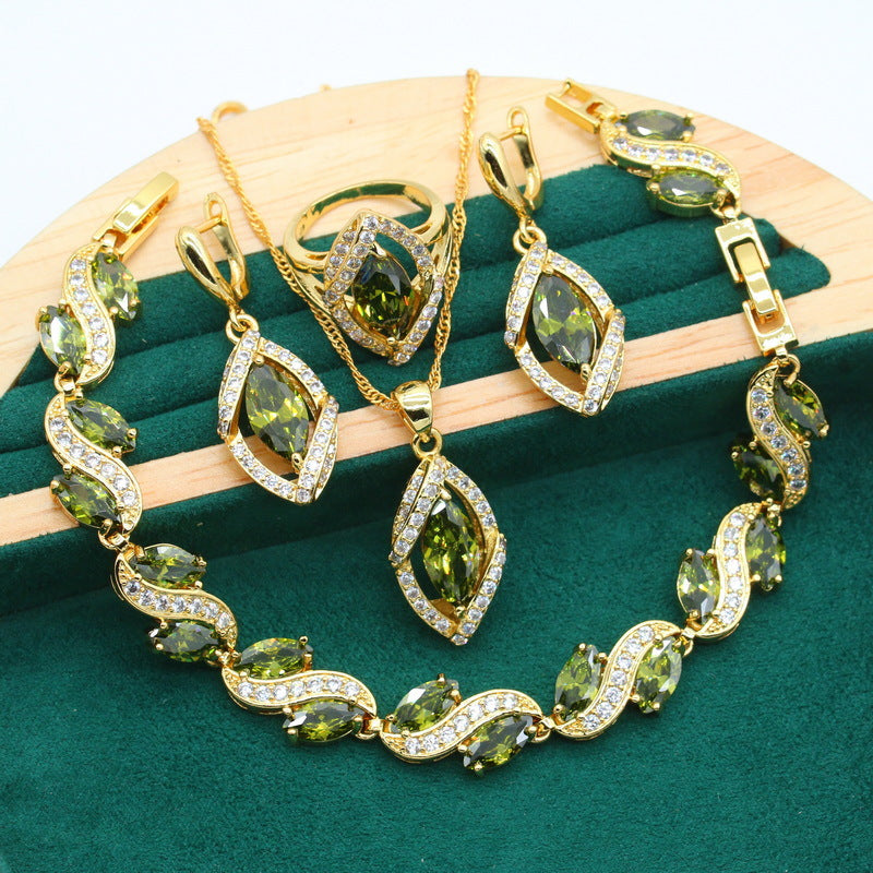 Royal Olive Green Zircon Jewelry Set