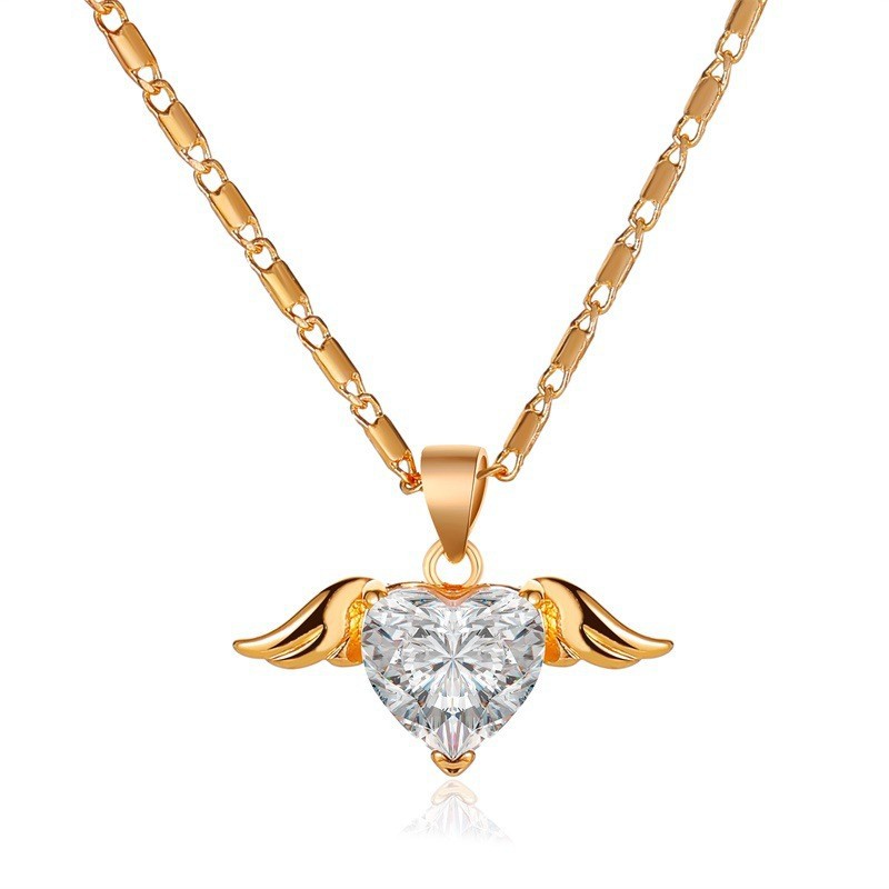 Angel Wing Heart Crystal Necklace