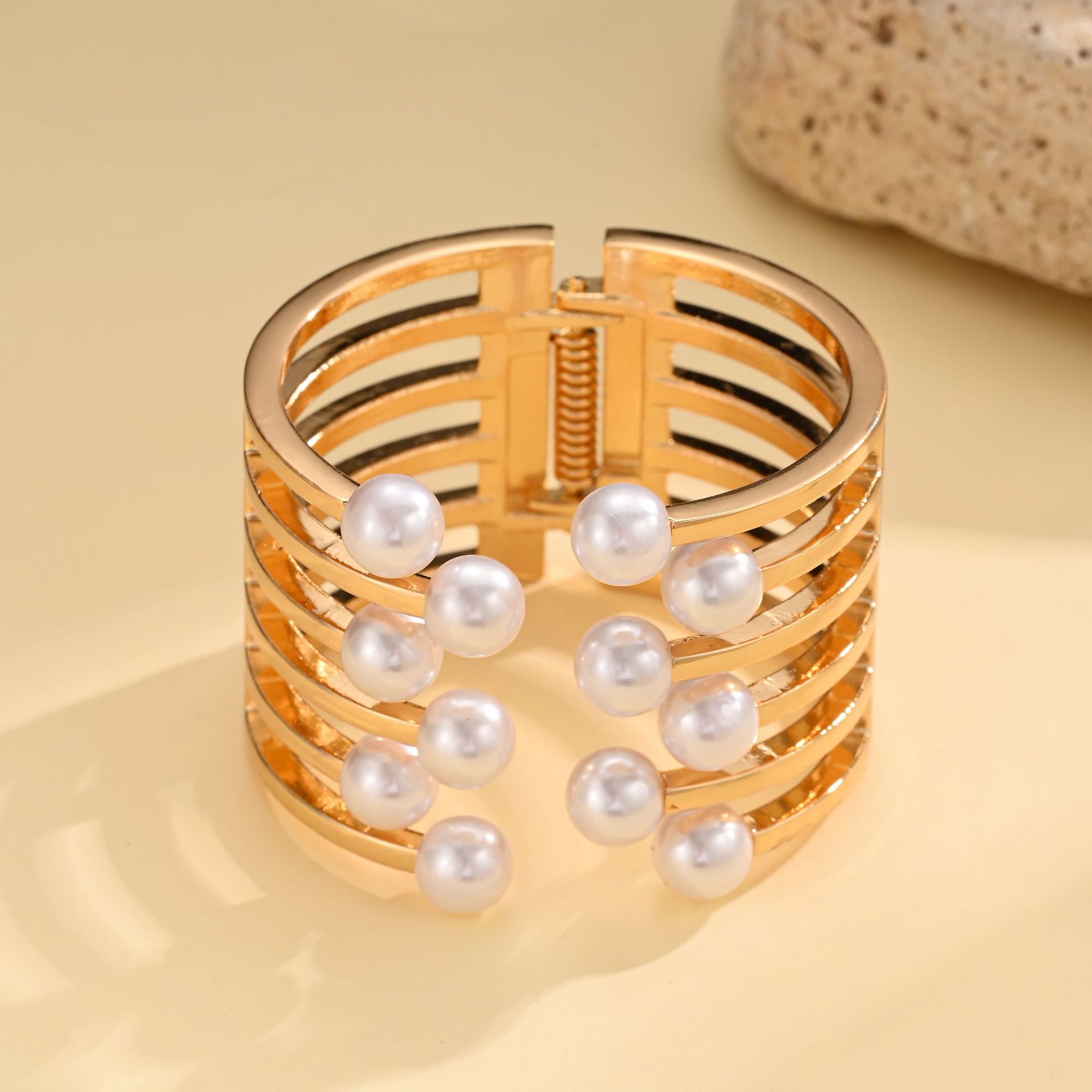 Luxury Gold Pearl Statement Cuff Bracelet