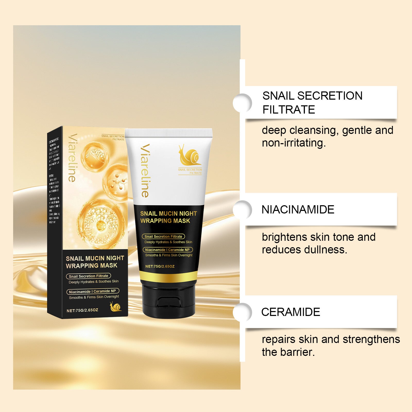 Viareline™ Snail Mucin HydroGlow Night Wrapping Mask