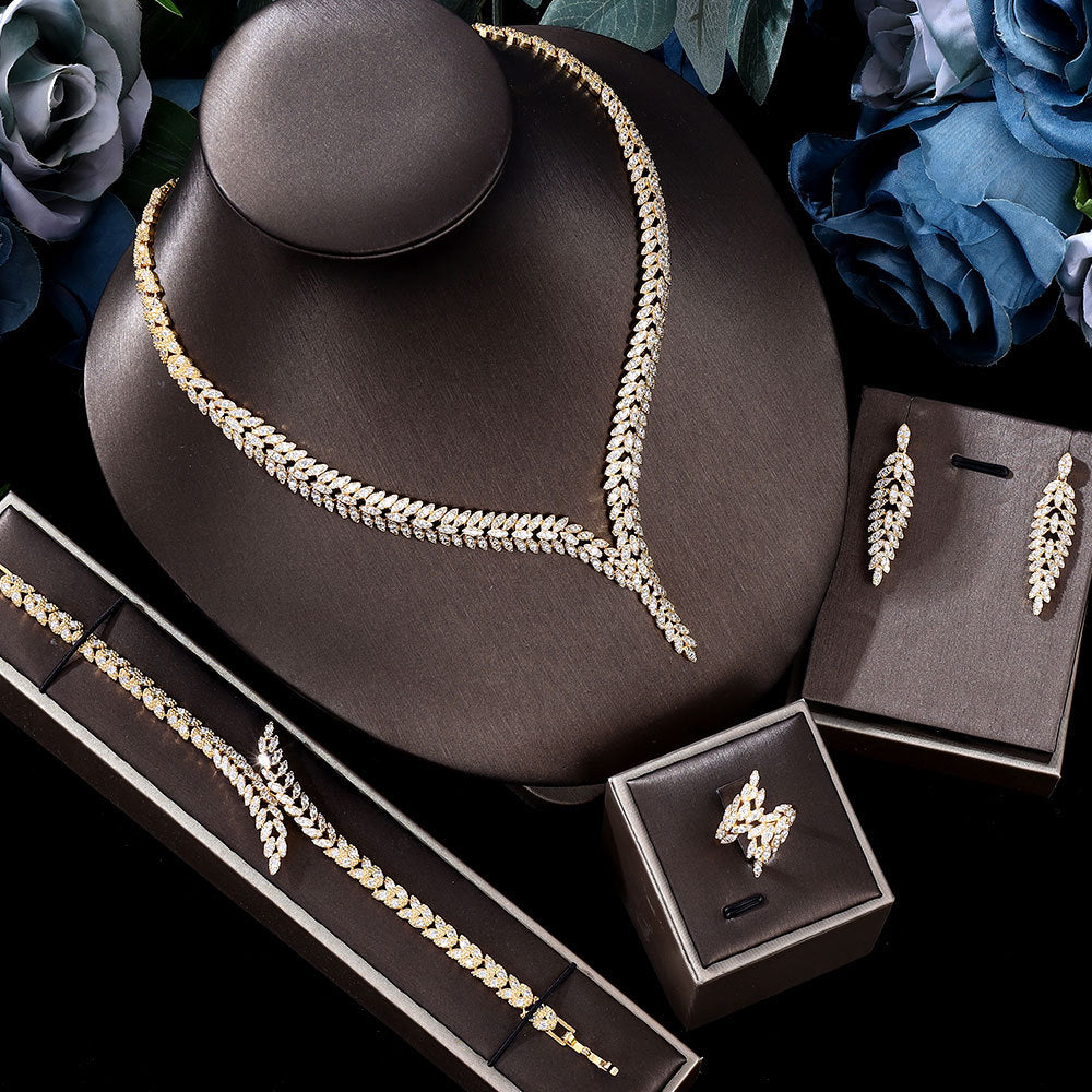 Luxury Diamond-Style Floral Bridal Jewelry Set