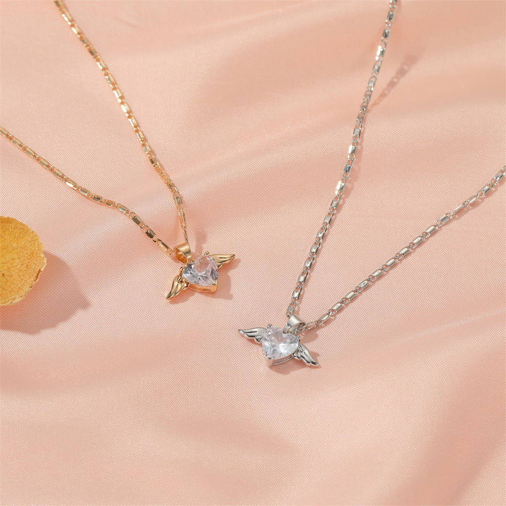 Angel Wing Heart Crystal Necklace