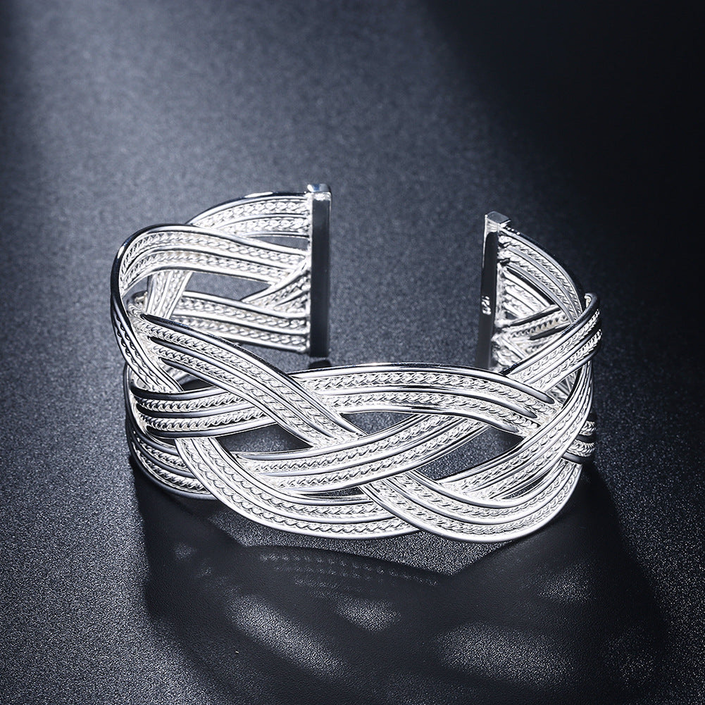 Elegant Interwoven Silver-Plated Cuff Bracelet