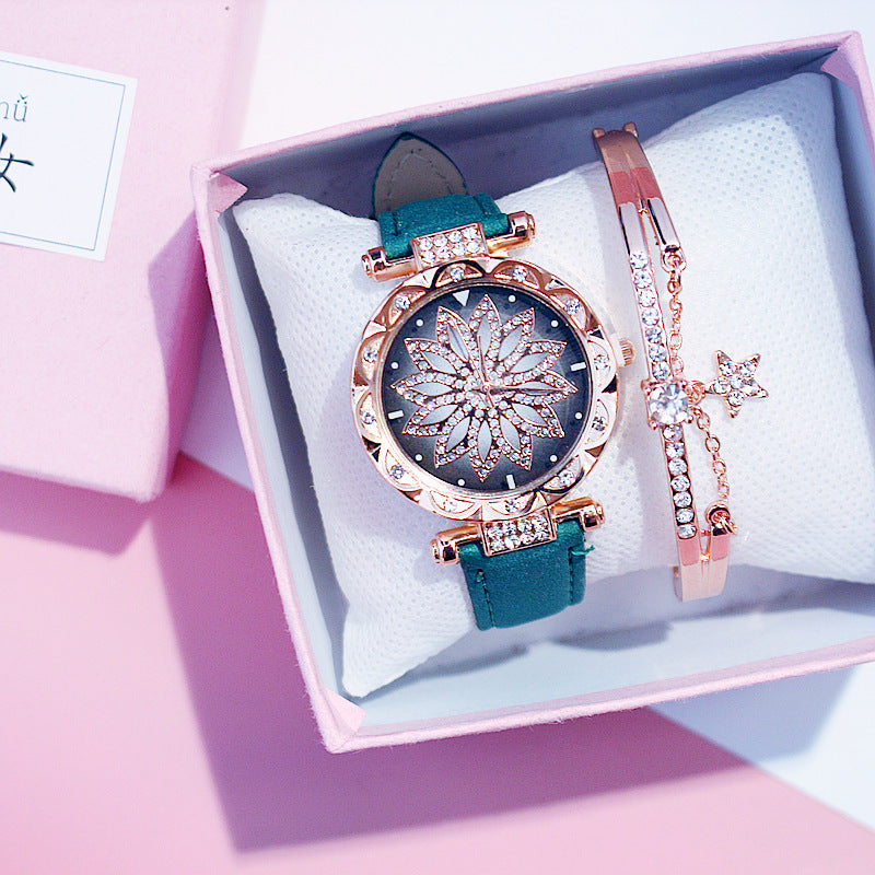 AURÉLIA Luxury Watch & Bracelet Set (Floral Diamond Edition)