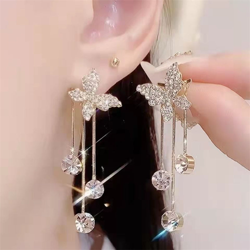 Butterfly Crystal Tassel Earrings