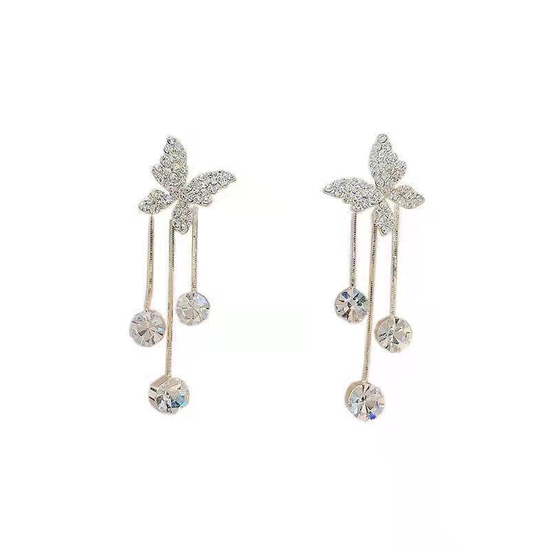 Butterfly Crystal Tassel Earrings