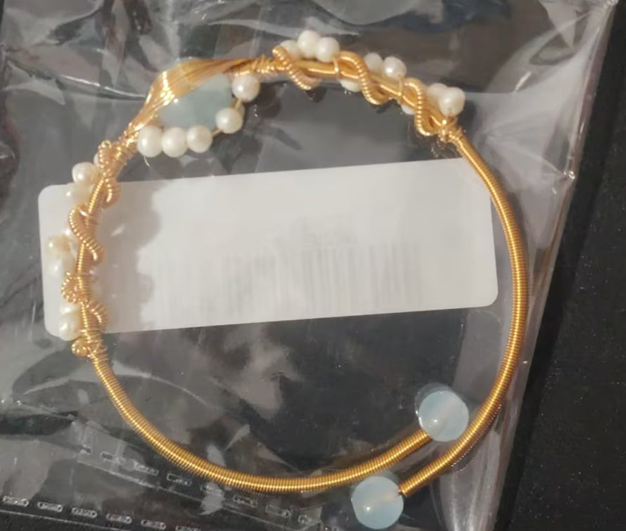 Elegant Pearl & Stone Wire-Wrapped Bracelet