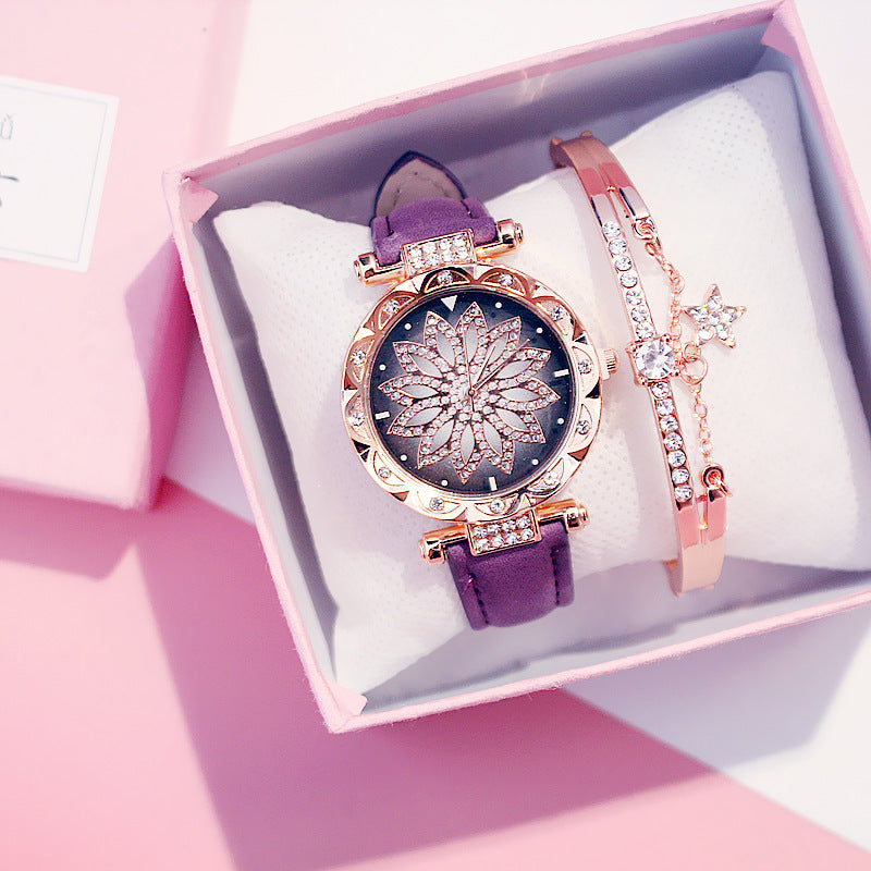 AURÉLIA Luxury Watch & Bracelet Set (Floral Diamond Edition)