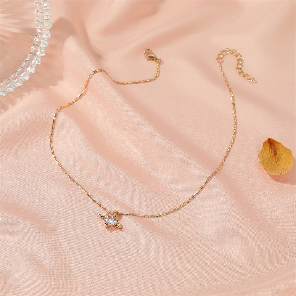 Angel Wing Heart Crystal Necklace