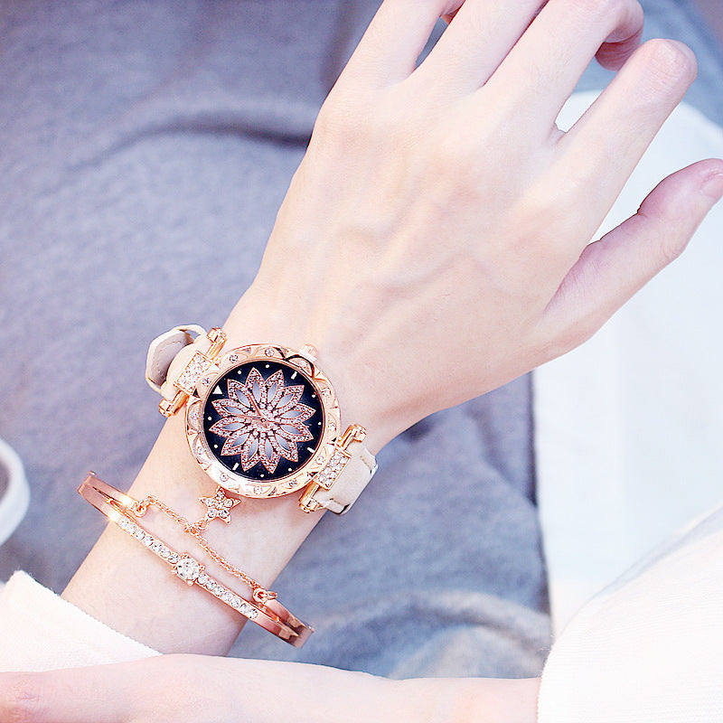 AURÉLIA Luxury Watch & Bracelet Set (Floral Diamond Edition)