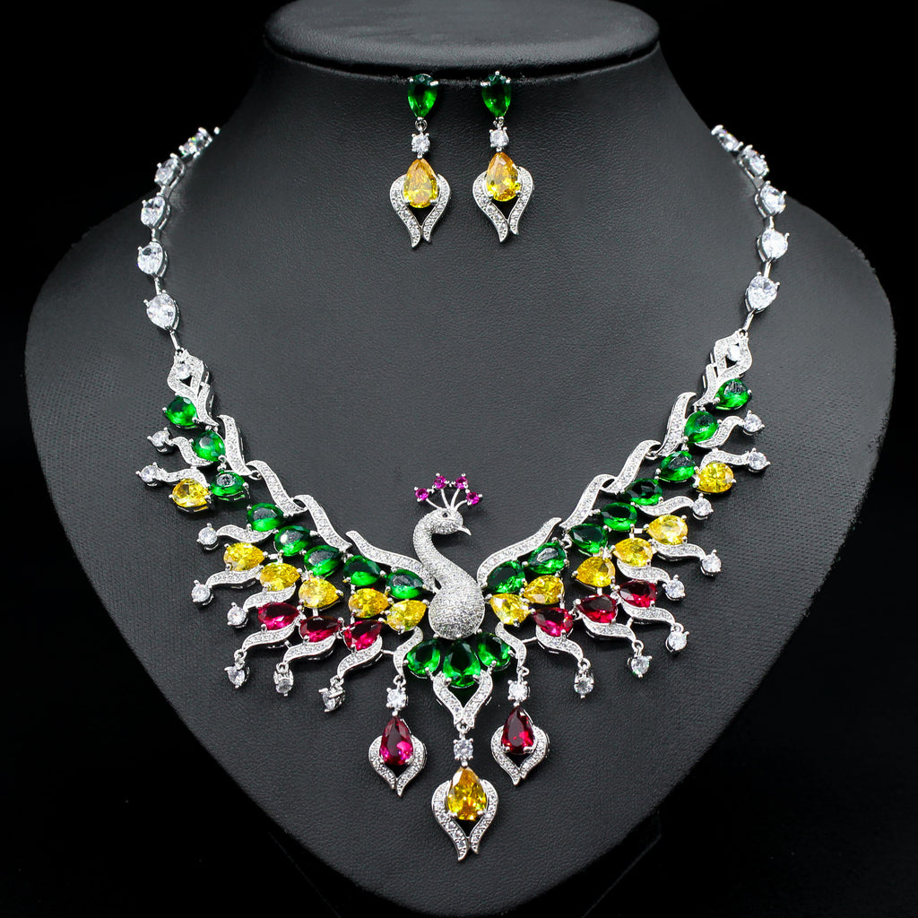 Royal Peacock Multicolor Crystal Jewelry Set
