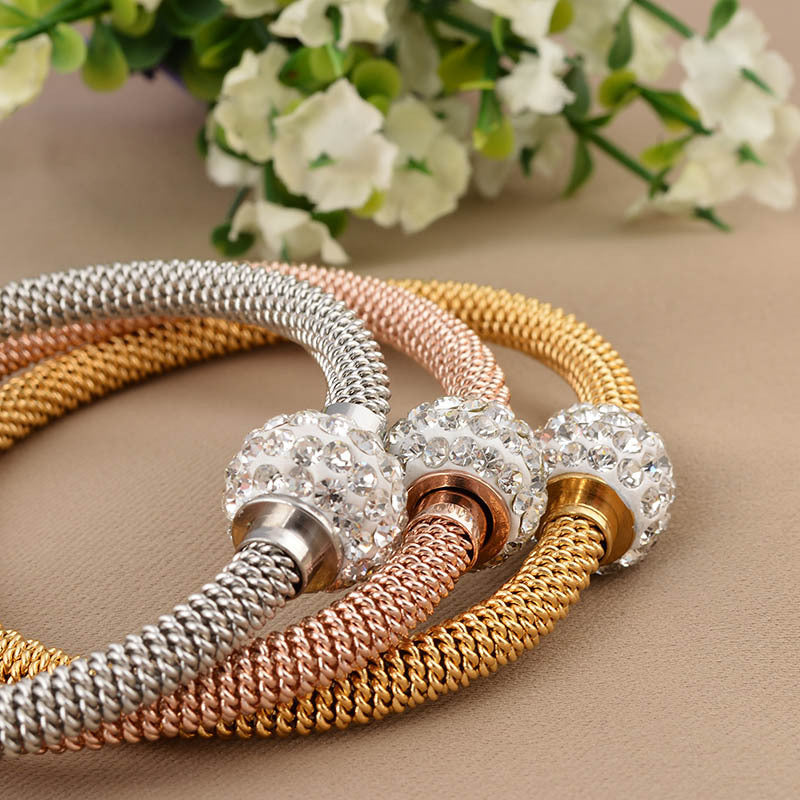 Luxury Gold Mesh Diamond Charm Bracelet